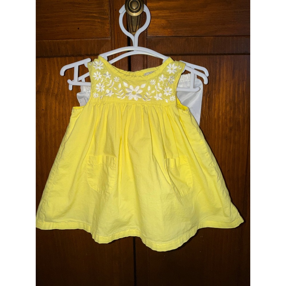 Carters Baby Girls Yellow Floral Embroidered Cotton Dress with Diaper Cover 3M